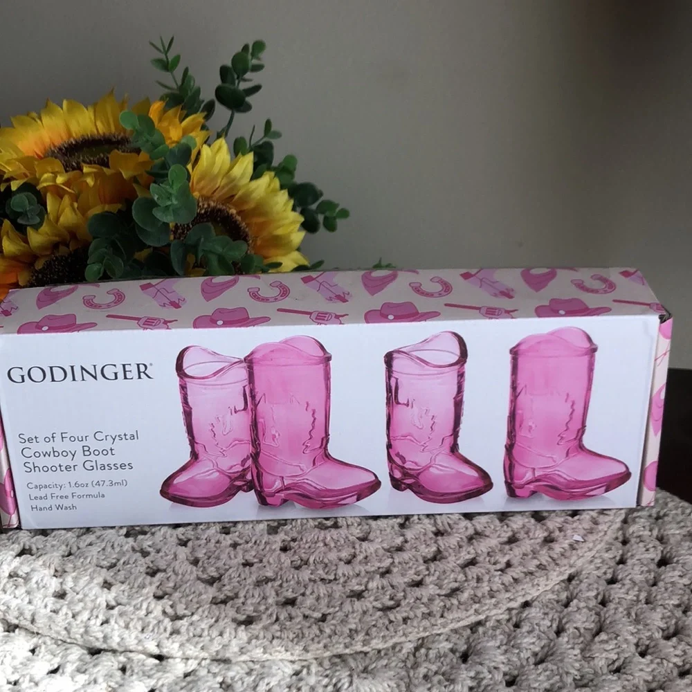 Godinger Pink GLASS Cowboy Boot Shot Glasses - Set of Four